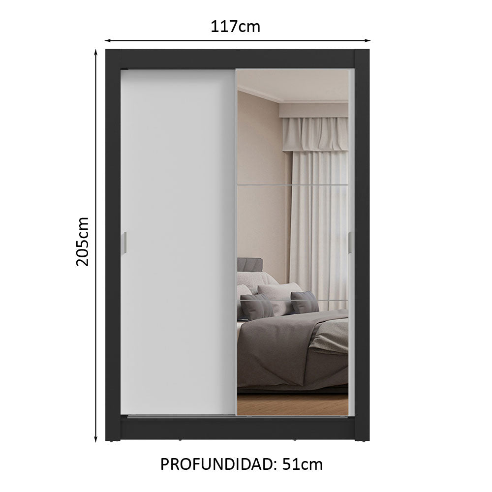 Placard 2 Puertas Corredizas con Espejo Negro/Blanco Milano