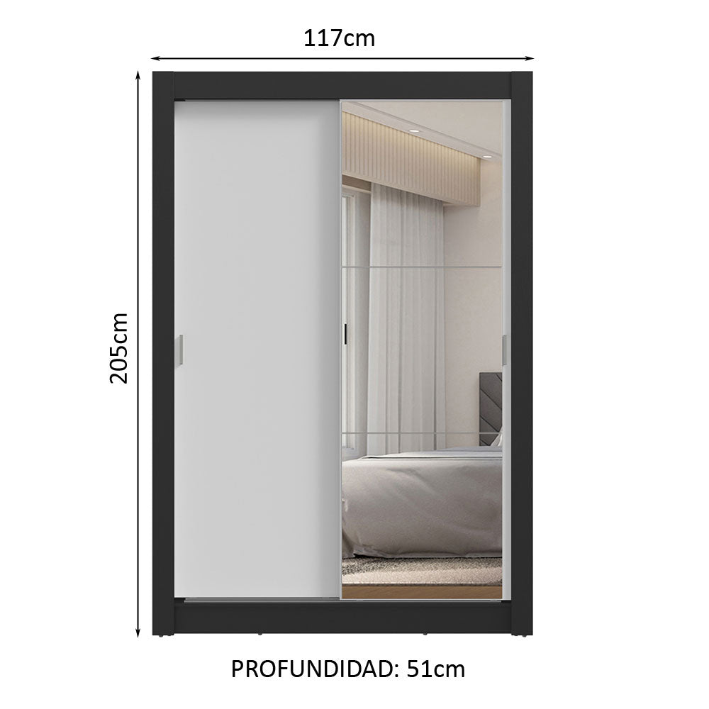 Placard 2 Puertas Corredizas con Espejo 2 Cajones Negro/Blanco Vivare