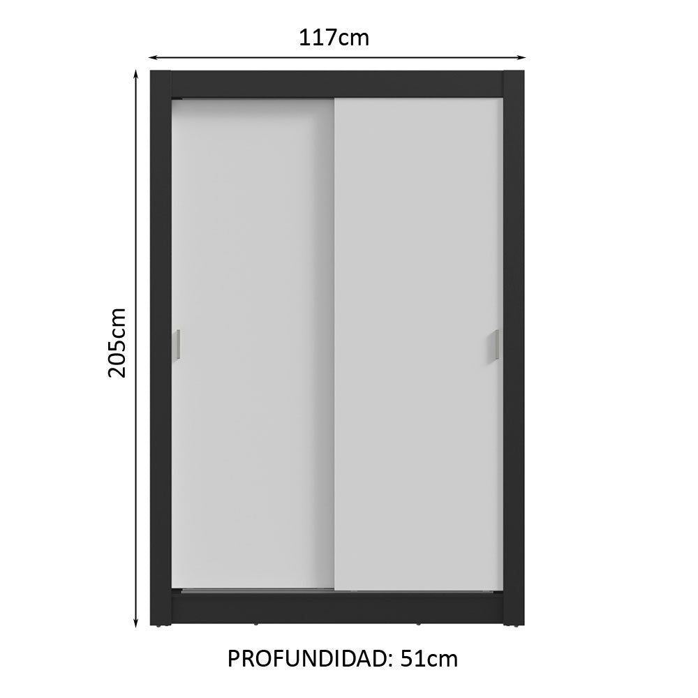 Placard 2 Puertas Corredizas 2 Cajones Negro/Blanco Vivare
