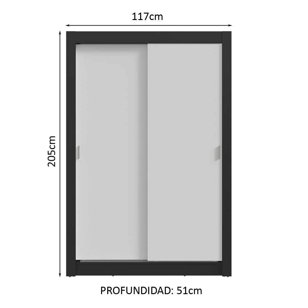 Placard 2 Puertas Corredizas 4 Cajones Negro/Blanco Vivare Plus