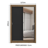 Placard Soltero 2 Puertas Corredizas con Espejo 2 Cajones Marrón/Negro Vivare