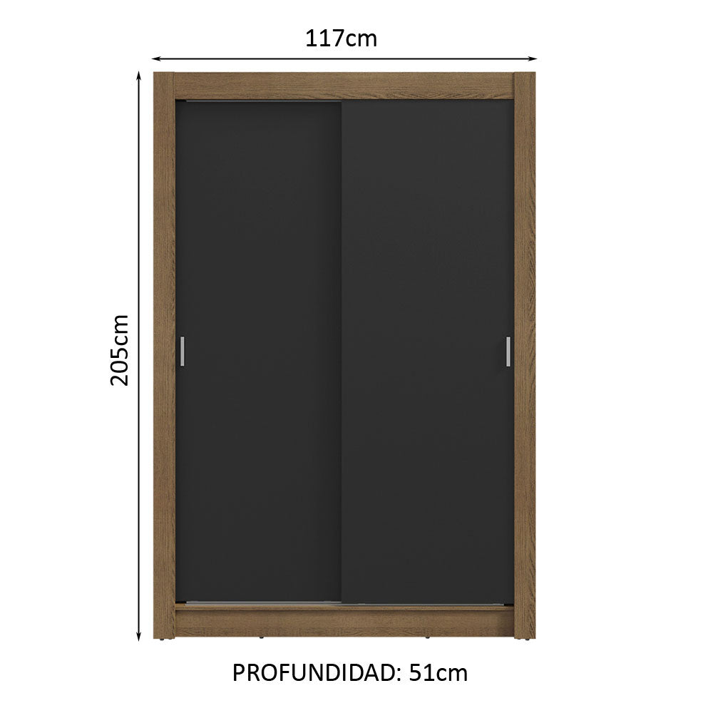 Placard Soltero 2 Puertas Corredizas 2 Cajones Marrón/Negro Vivare