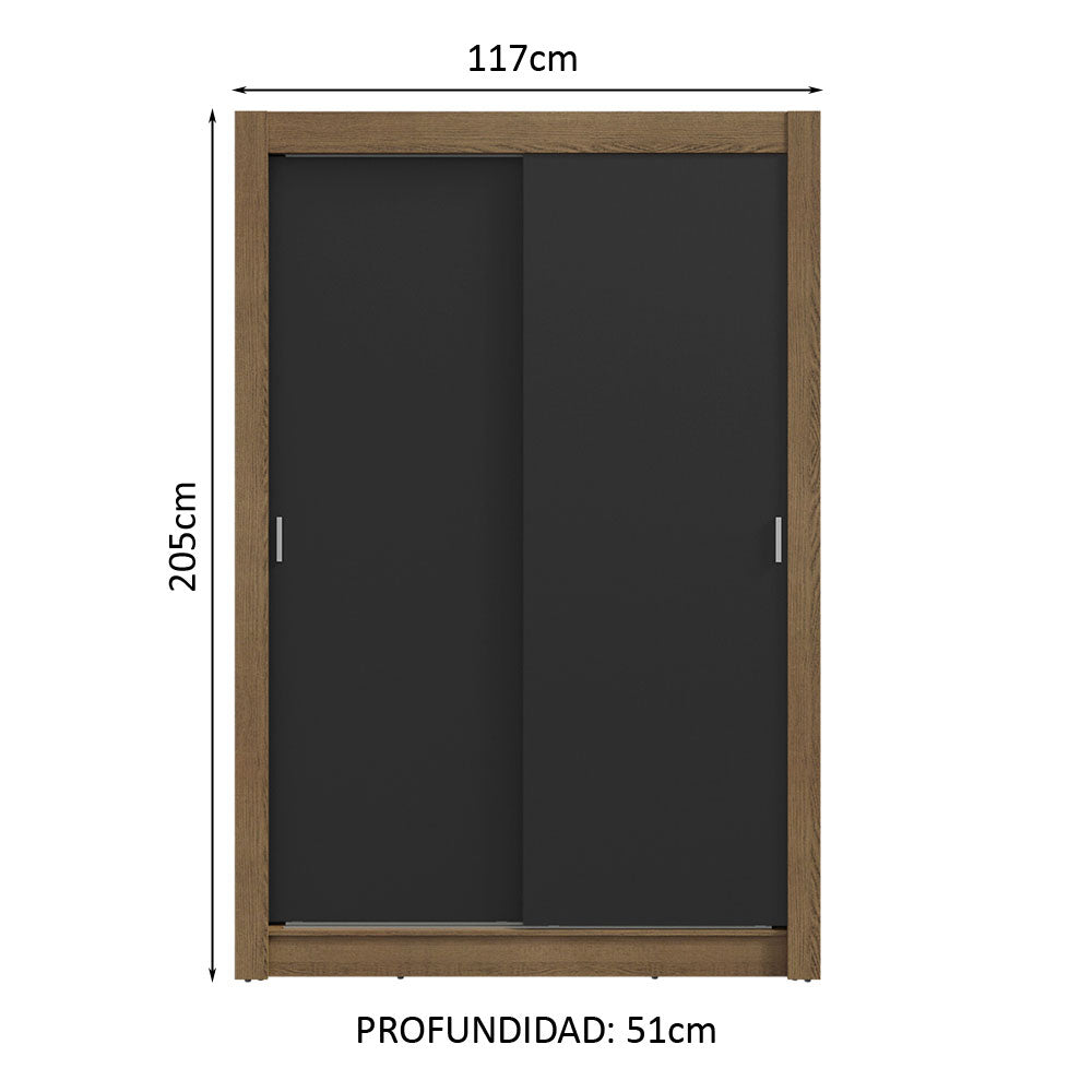 Placard Soltero 2 Puertas Corredizas 4 Cajones Marrón/Negro Vivare Plus