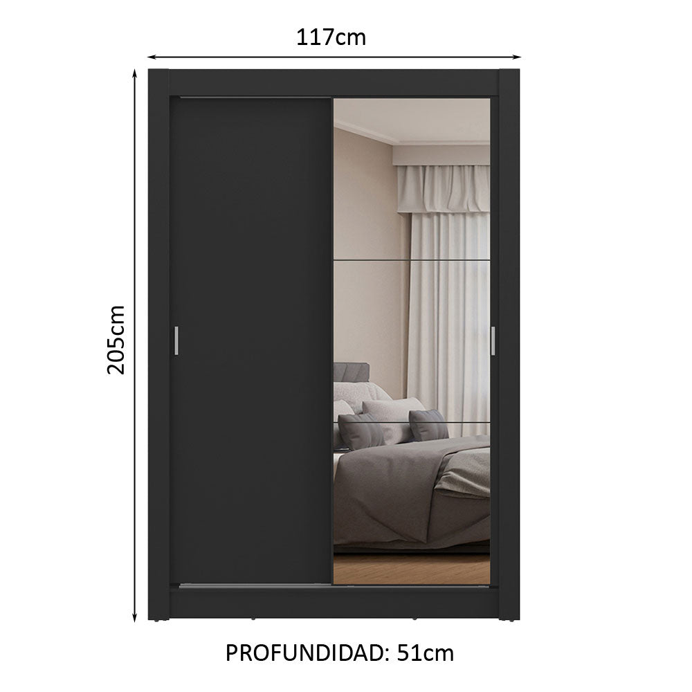 Placard individual 2 Puertas corredizas con Espejo Negro Milano Madesa