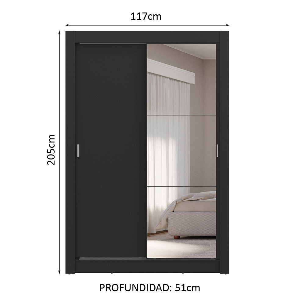 Placard 2 Puertas Corredizas con Espejo 4 Cajones Negro Vivare Plus