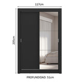 Placard 2 Puertas Corredizas con Espejo 4 Cajones Negro Vivare Plus