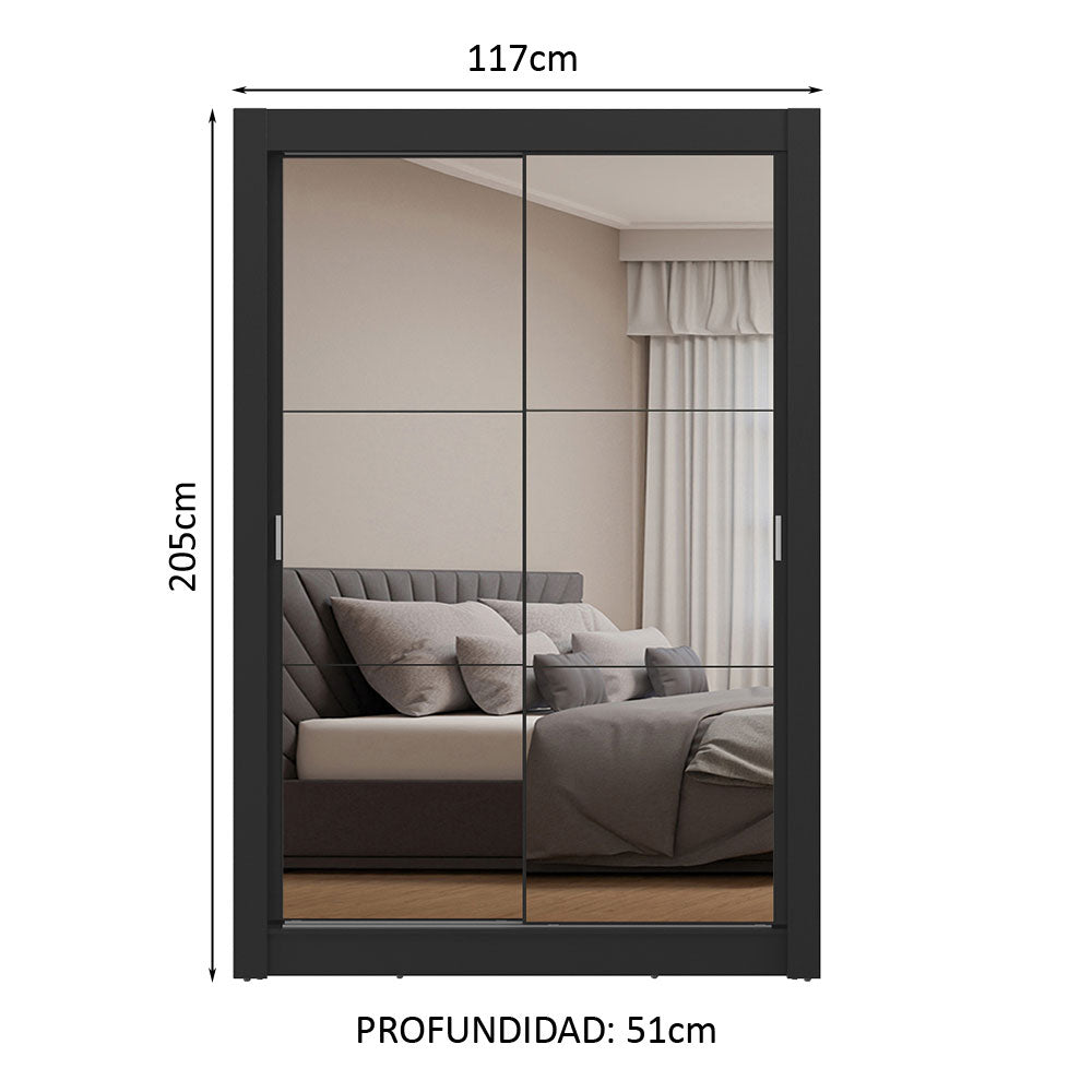Placard 2 Puertas Corredizas con Espejos Negro Milano