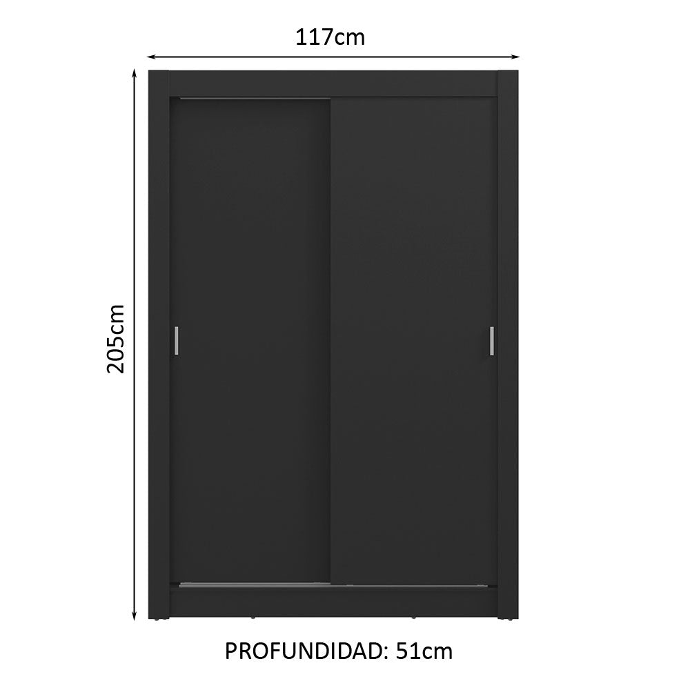 Placard 2 Puertas Corredizas 4 Cajones Negro Vivare Plus