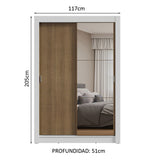 Placard Soltero 2 Puertas Corredizas con Espejo Blanco/Marrón Milano