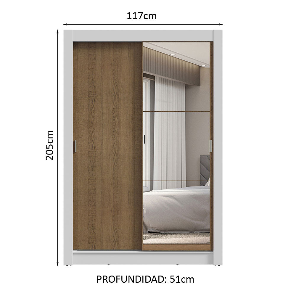 Placard Soltero 2 Puertas Corredizas con Espejo 2 Cajones Blanco/Marrón Vivare