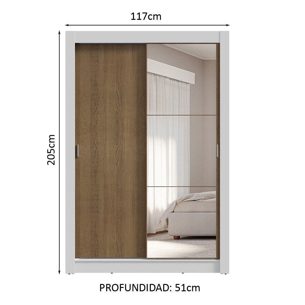 Placard Soltero 2 Puertas Corredizas con Espejo 4 Cajones Blanco/Marrón Vivare Plus