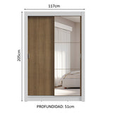Placard Soltero 2 Puertas Corredizas con Espejo 4 Cajones Blanco/Marrón Vivare Plus