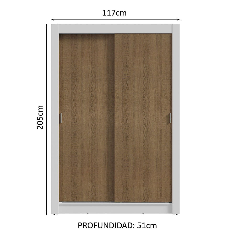 Placard Soltero 2 Puertas Corredizas 2 Cajones Blanco/Marrón Vivare