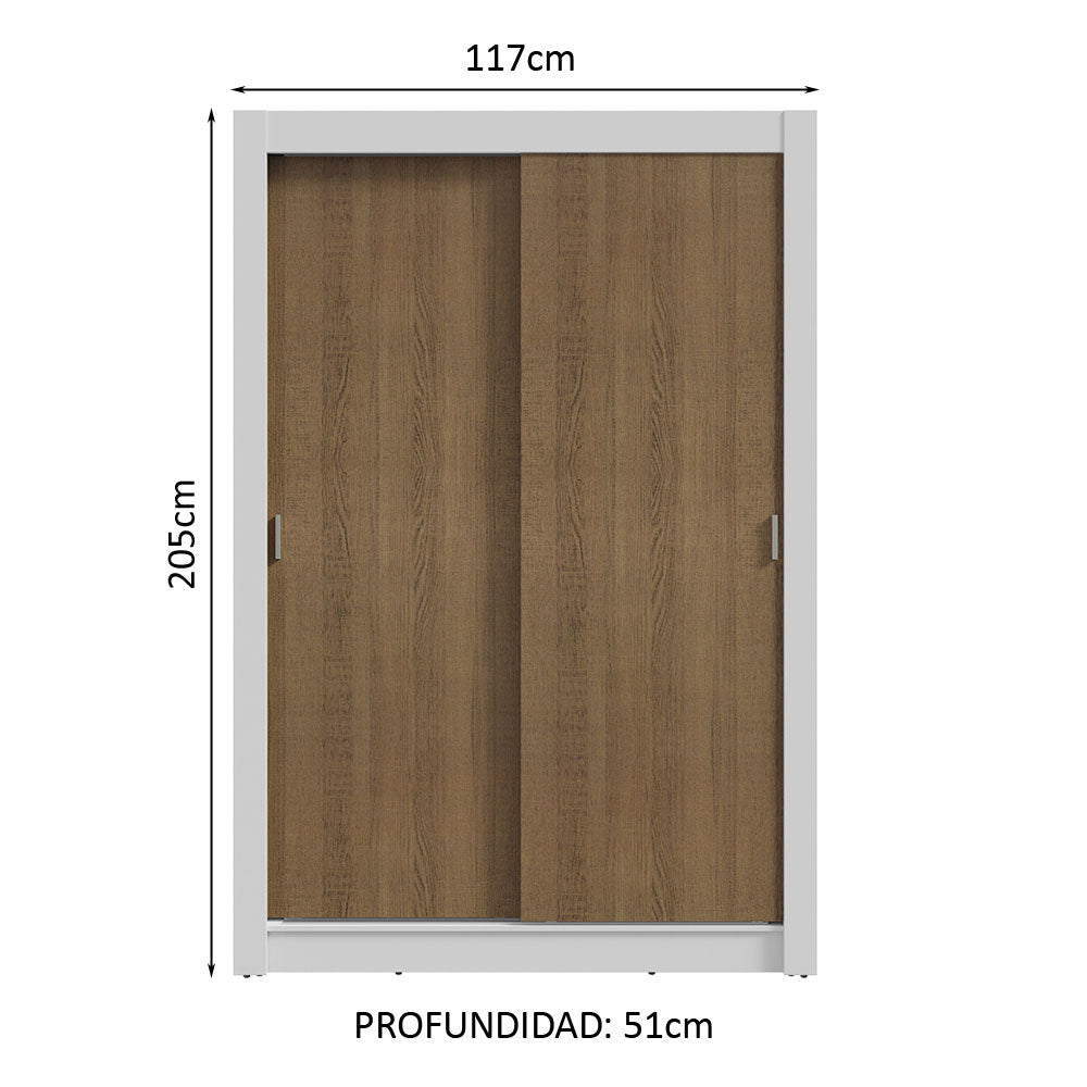 Placard Soltero 2 Puertas Corredizas 4 Cajones Blanco/Marrón Vivare Plus