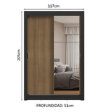 Placard Soltero 2 Puertas Corredizas con Espejo Negro/Marrón Milano