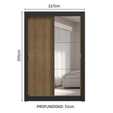Placard Soltero 2 Puertas Corredizas con Espejo 4 Cajones Negro/Marrón Vivare Plus