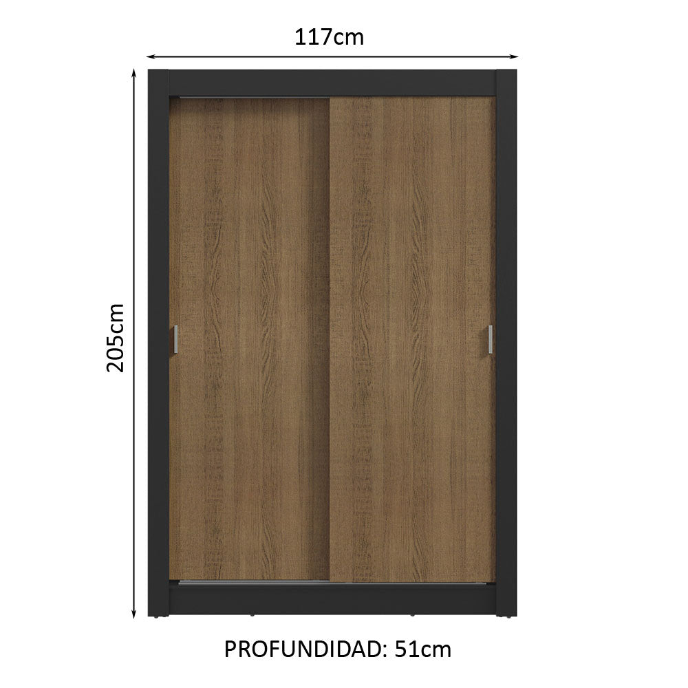 Placard Soltero 2 Puertas Corredizas 2 Cajones Negro/Marrón Vivare
