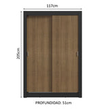 Placard Soltero 2 Puertas Corredizas 2 Cajones Negro/Marrón Vivare
