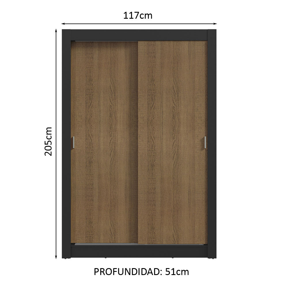 Placard Soltero 2 Puertas Corredizas 4 Cajones Negro/Marrón Vivare Plus