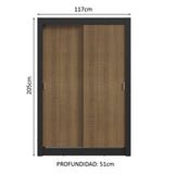 Placard Soltero 2 Puertas Corredizas 4 Cajones Negro/Marrón Vivare Plus