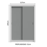 Placard Soltero 2 Puertas Corredizas Blanco/Gris Milano