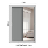 Placard Soltero 2 Puertas Corredizas con Espejo 4 Cajones Blanco/Gris Vivare Plus