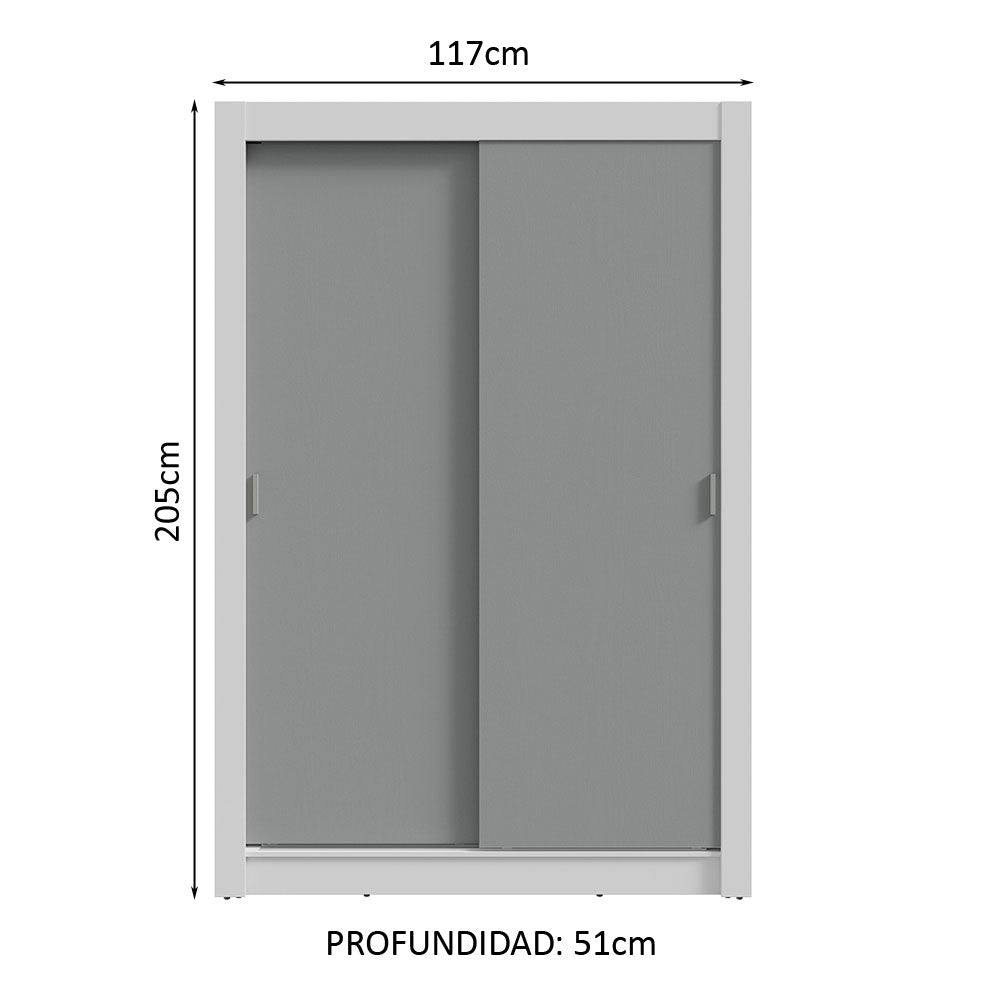 Placard Soltero 2 Puertas Corredizas 4 Cajones Blanco/Gris Vivare Plus