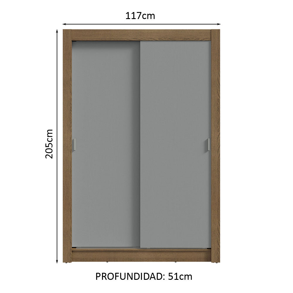 Placard Soltero 2 Puertas Corredizas Marrón/Gris Milano