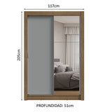 Placard Soltero 2 Puertas Corredizas con Espejo Marrón/Gris Milano
