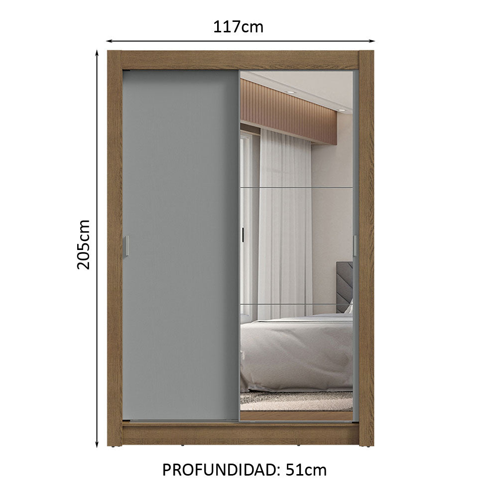 Placard Soltero 2 Puertas Corredizas con Espejo 2 Cajones Marrón/Gris Vivare