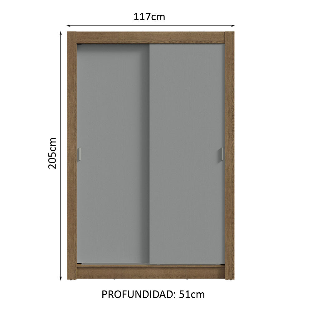 Placard Soltero 2 Puertas Corredizas 2 Cajones Marrón/Gris Vivare