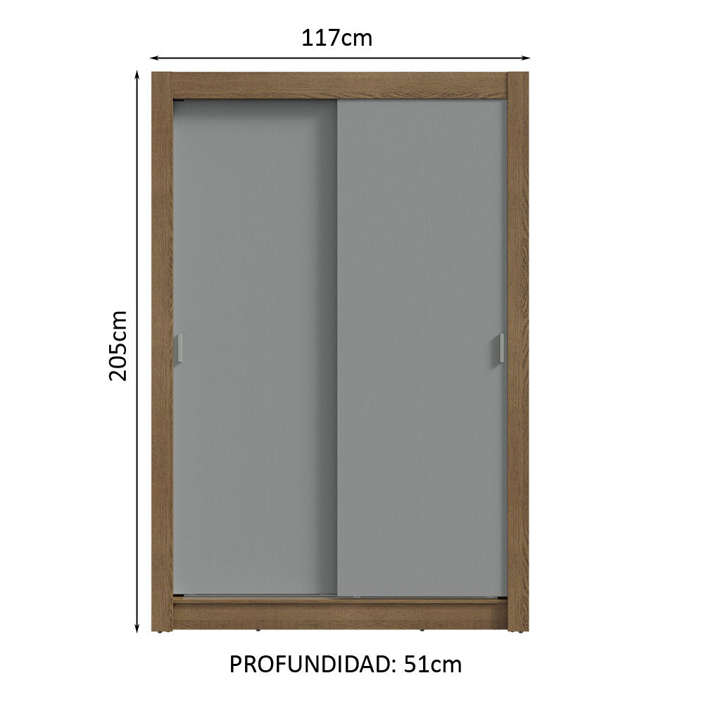 Placard Soltero 2 Puertas Corredizas 4 Cajones Marrón/Gris Vivare Plus