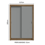 Placard Soltero 2 Puertas Corredizas 4 Cajones Marrón/Gris Vivare Plus