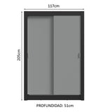 Placard Soltero 2 Puertas Corredizas Negro/Gris Milano