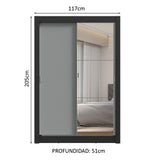 Placard Soltero 2 Puertas Corredizas con Espejo 2 Cajones Negro/Gris Vivare