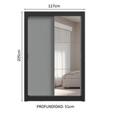 Placard Soltero 2 Puertas Corredizas con Espejo 4 Cajones Negro/Gris Vivare Plus