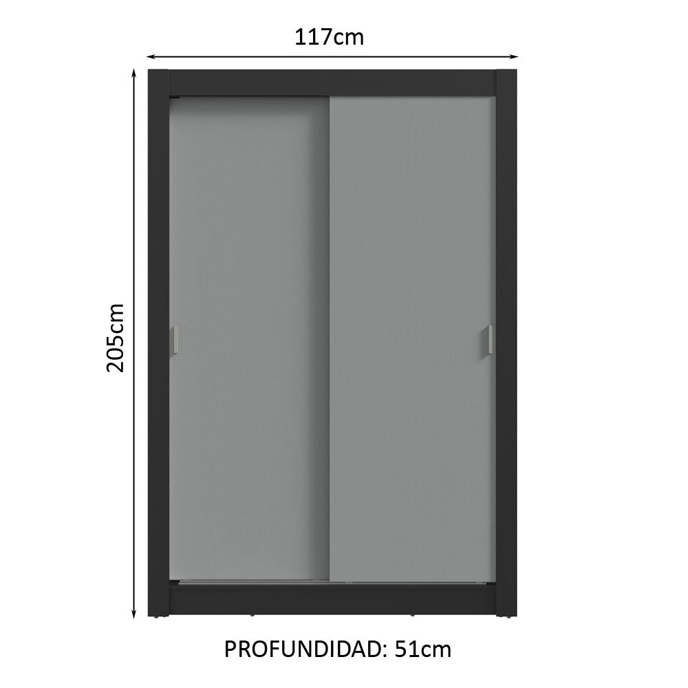 Placard Soltero 2 Puertas Corredizas 2 Cajones Negro/Gris Vivare