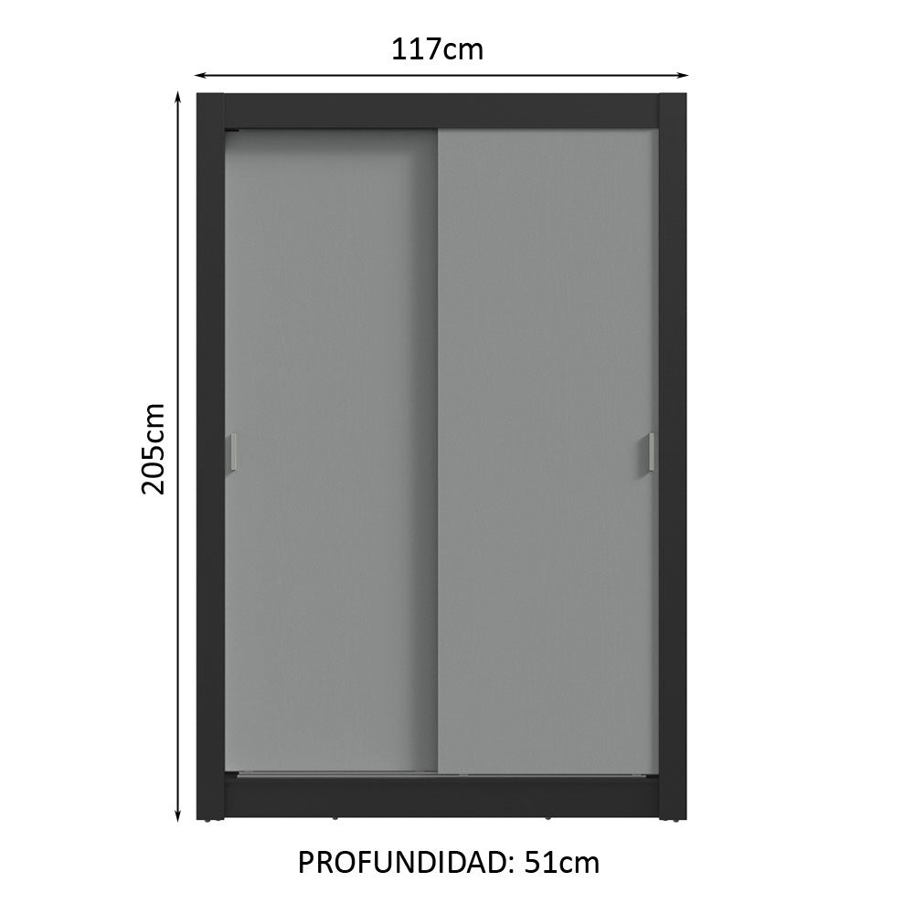 Placard Soltero 2 Puertas Corredizas 4 Cajones Negro/Gris Vivare Plus