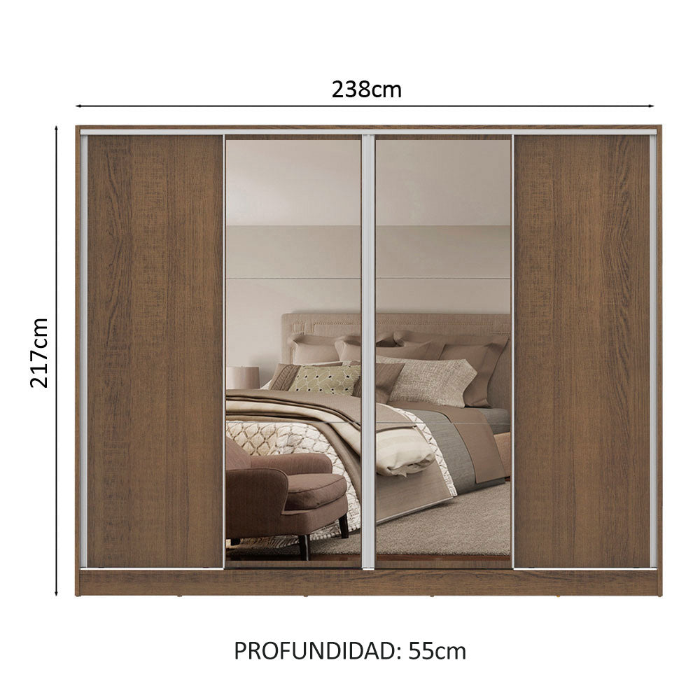 Placard Ropero Casal Madesa Apolo 4 Puertas Corredizas con Espejo Marrón