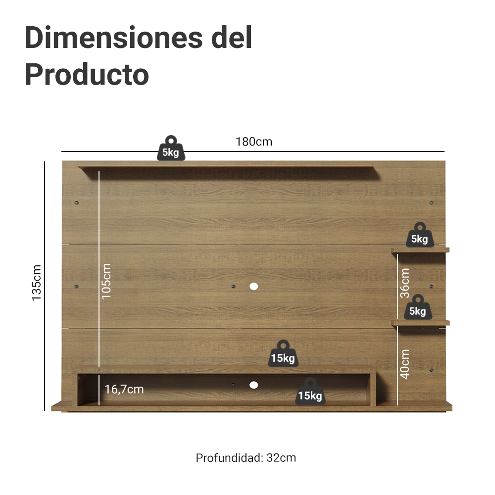 Panel para TV hasta 60 Pulgadas Madesa Alfa Marrón