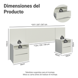 Respaldo de cama extensible Madesa con 2 Mesas de Luz Blanco