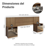 Respaldo de cama extensible Madesa con 2 Mesas de Luz con Espejo Marrón