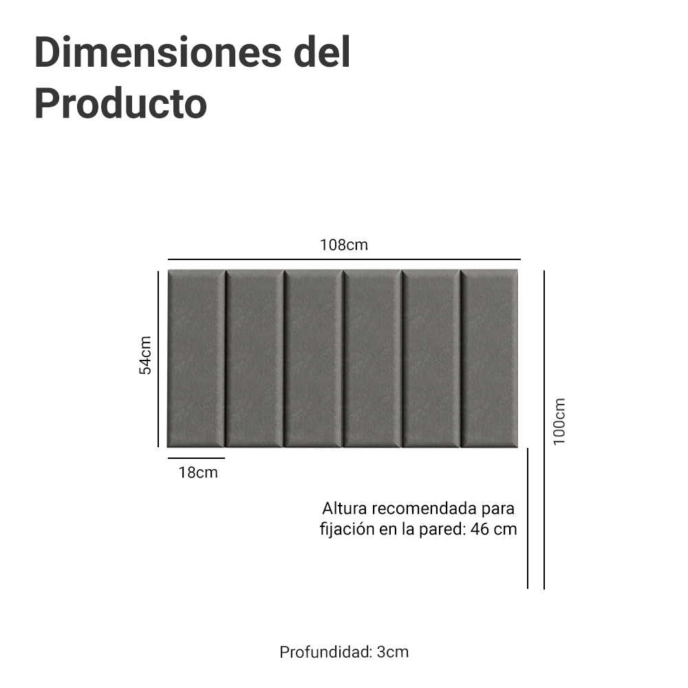 Respaldo Tapizado Modular Combo 6 Piezas para Camas Individual Silver Madesa