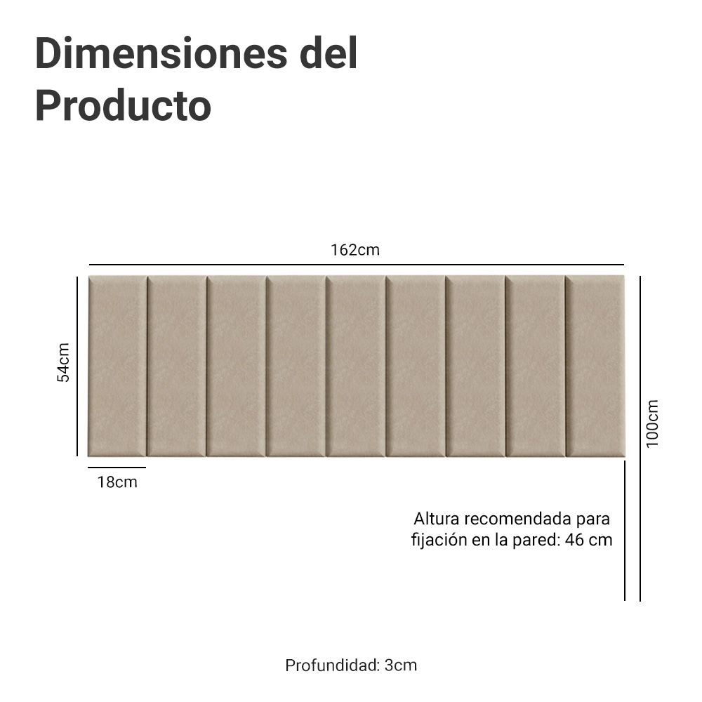 Respaldo Tapizado Modular Combo 9 Piezas para Camas hasta Matrimonial/Queen Imperial Madesa