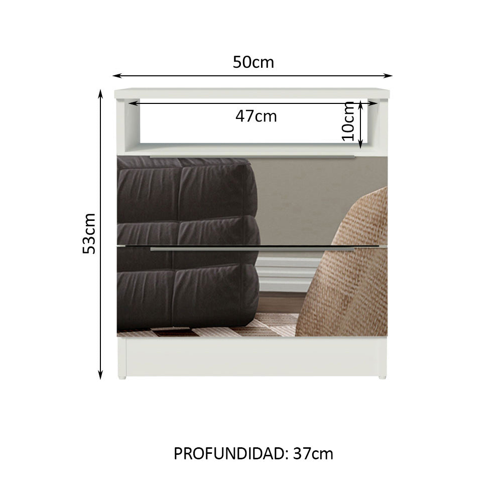 Mesa de Luz Madesa 3227 2 Cajones con Espejo Blanco