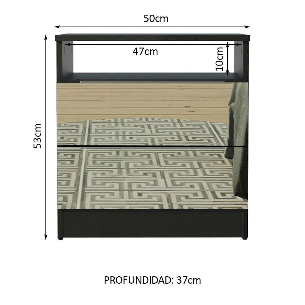 Mesa de Luz Madesa 3227 2 Cajones con Espejo Negro