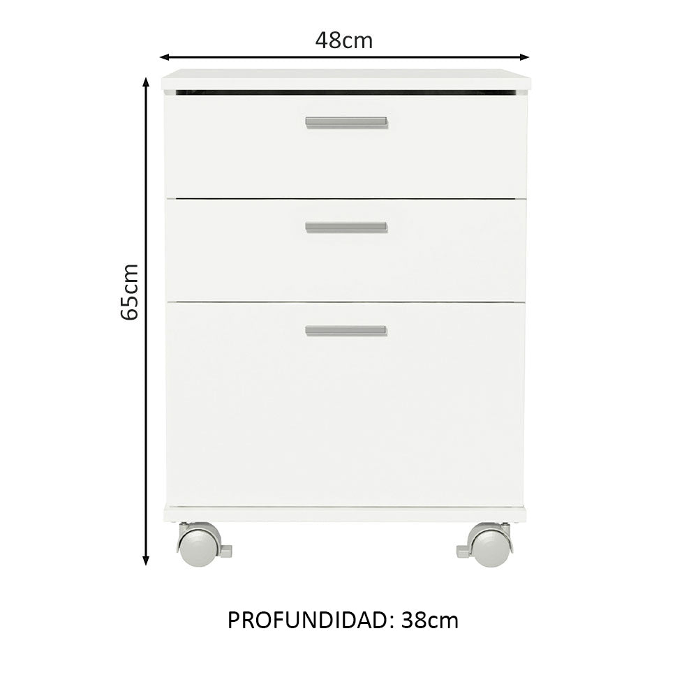 Cajonera Organizadora de Escritorio 3322 3 Cajones y Ruedas Blanco