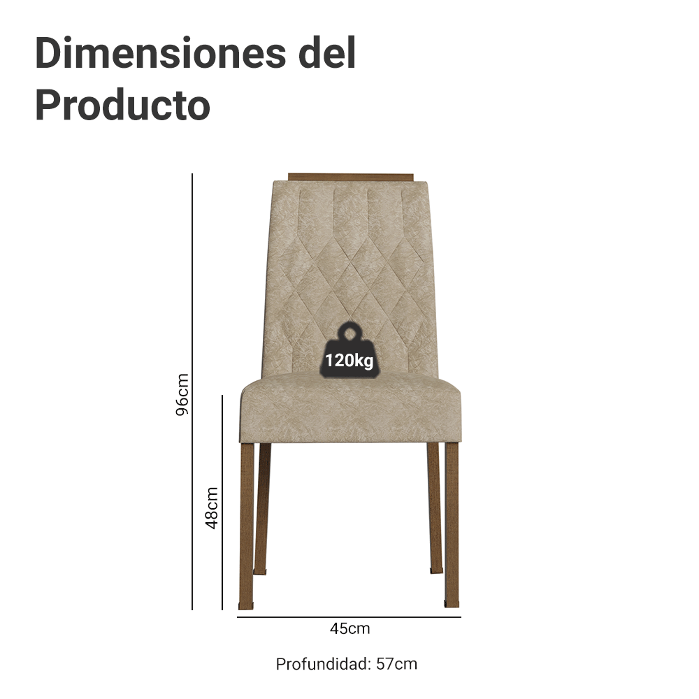 Combo 4 Sillas de Comedor Tapizadas 4254 con Detalle en madera Marrón/Imperial Madesa
