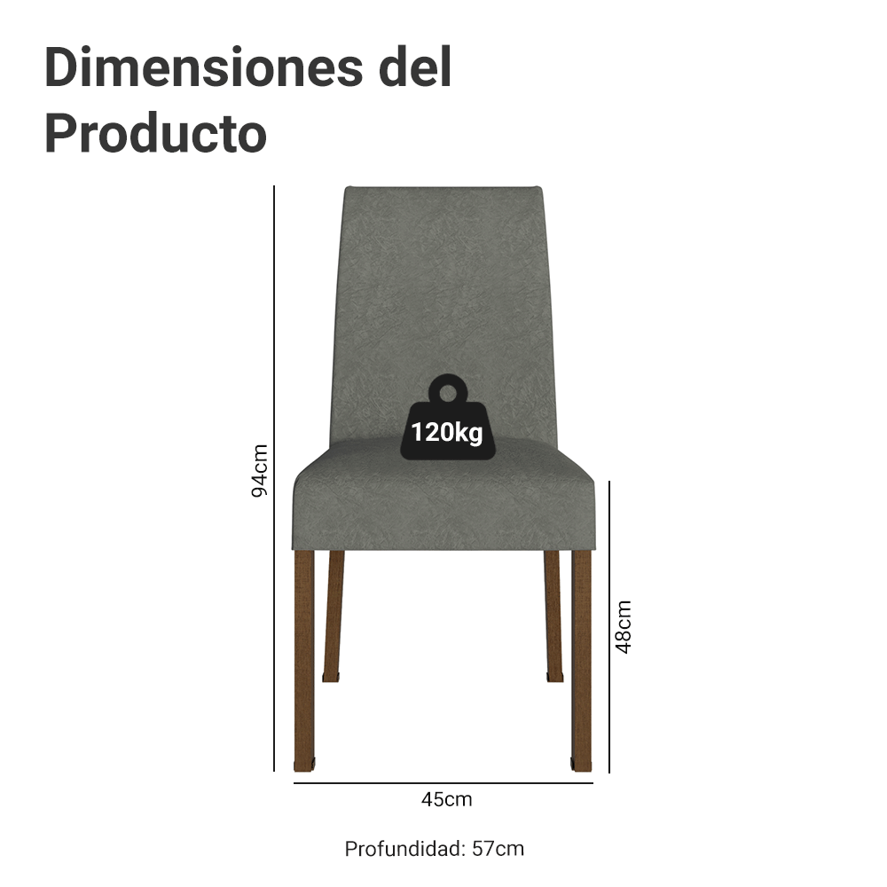 Kit 4 Sillas para Comedor 4255 Marrón/Gamuza Silver Madesa