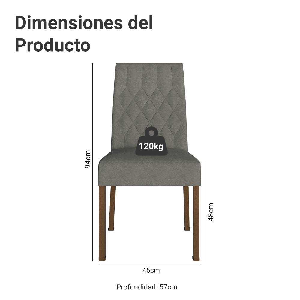 Kit 4 Sillas para Comedor 4256 Marrón/Gamuza Silver Madesa
